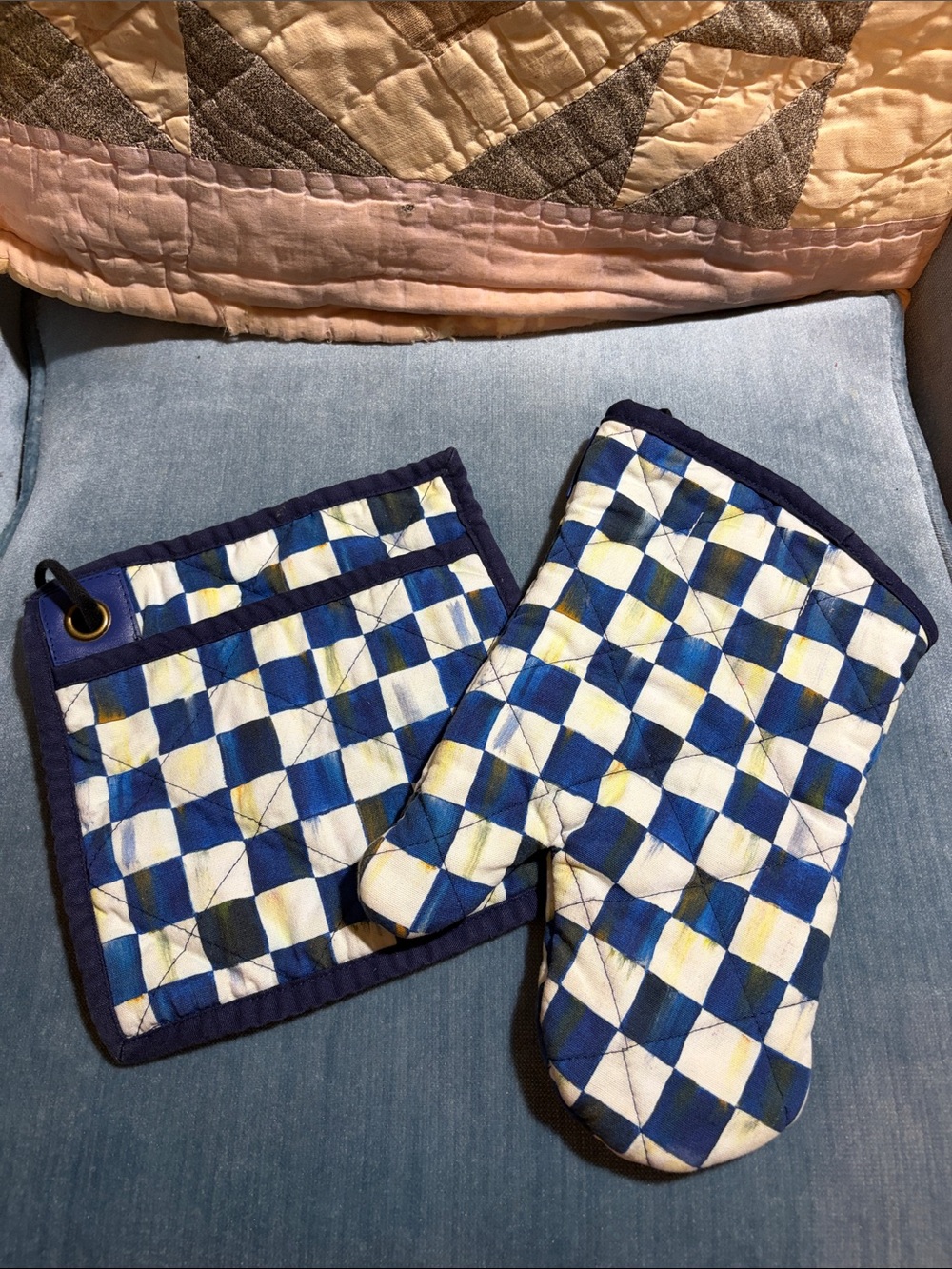 MacKenzie-Childs Royal Check Oven Mitt and Pot Holder Set